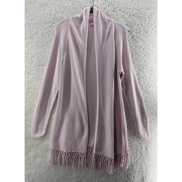 Lilly Pulitzer Sweaters - Lilly Pulitzer Size Large Tatum Cardigan Pink Fringe Hem Long Open Sweater